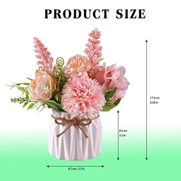 Artificial Pink Flowers in Ceramic Vase for Indoor Decor