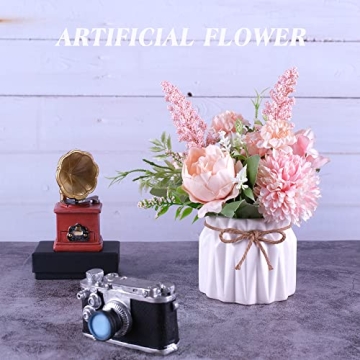 Artificial Pink Flowers in Ceramic Vase for Indoor Decor