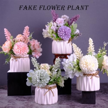 Artificial Pink Flowers in Ceramic Vase for Indoor Decor