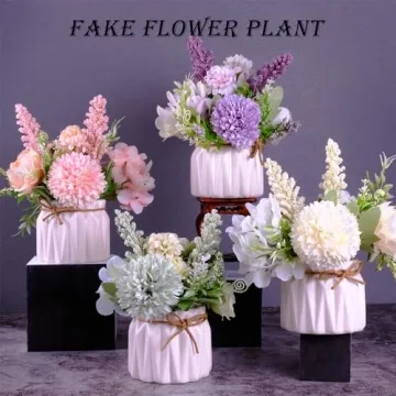 Artificial Pink Flowers in Ceramic Vase for Indoor Decor