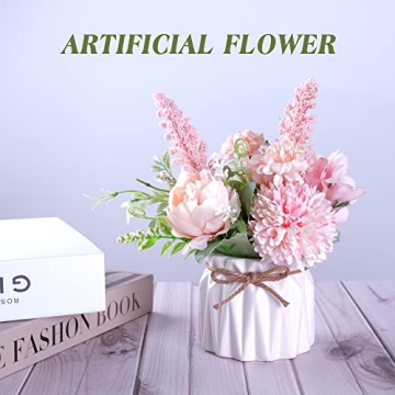 Artificial Pink Flowers in Ceramic Vase for Indoor Decor