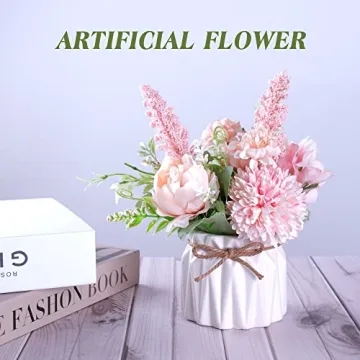 Artificial Pink Flowers in Ceramic Vase for Indoor Decor