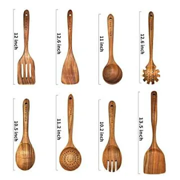Wooden Spoons for Cooking, Teak Wooden Kitchen Utensils Set 8Pcs