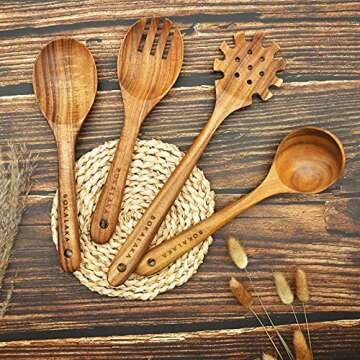 Wooden Cooking Utensils Set | 8-Piece Teak Kitchen Tools