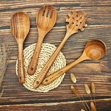 Wooden Cooking Utensils Set | 8-Piece Teak Kitchen Tools