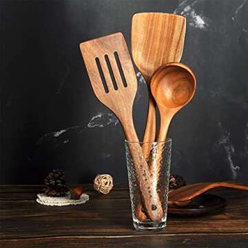 Wooden Cooking Utensils Set | 8-Piece Teak Kitchen Tools