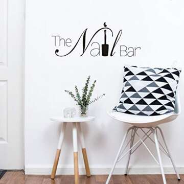 The Nail Bar Logo Wall Window Sticker Manicure Salon Design Wall Decal Removable Nail Art Wall Sticker (Black, 57x22cm)