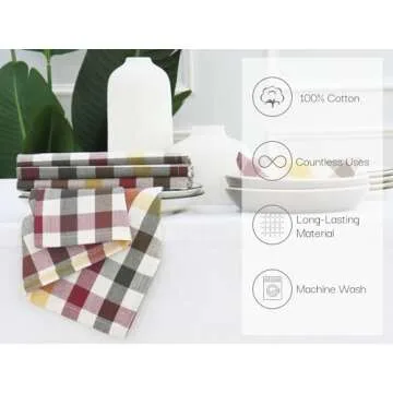 PurpleEssences Buffalo Plaid Cloth Napkins - Mitered Corners - Fall Thanksgiving Gingham Check Dinner Napkin - Set of 12-100% Cotton - 18x18 Inch - Reusable Washable - Harvest