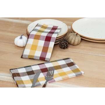 PurpleEssences Buffalo Plaid Cloth Napkins - Mitered Corners - Fall Thanksgiving Gingham Check Dinner Napkin - Set of 12-100% Cotton - 18x18 Inch - Reusable Washable - Harvest