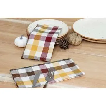 PurpleEssences Buffalo Plaid Cloth Napkins - Mitered Corners - Fall Thanksgiving Gingham Check Dinner Napkin - Set of 12-100% Cotton - 18x18 Inch - Reusable Washable - Harvest