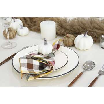 PurpleEssences Buffalo Plaid Cloth Napkins - Mitered Corners - Fall Thanksgiving Gingham Check Dinner Napkin - Set of 12-100% Cotton - 18x18 Inch - Reusable Washable - Harvest