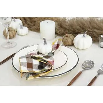 PurpleEssences Buffalo Plaid Cloth Napkins - Mitered Corners - Fall Thanksgiving Gingham Check Dinner Napkin - Set of 12-100% Cotton - 18x18 Inch - Reusable Washable - Harvest