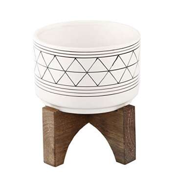 Flora Bunda 7 Inch White Black Line GEO Ceramic ON Stand Mid Century,7" White/Black Line