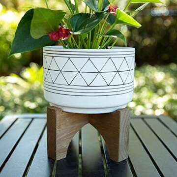 Flora Bunda 7 Inch White Black Line GEO Ceramic ON Stand Mid Century,7" White/Black Line