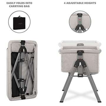 Dream On Me Lotus Bassinet and Bedside Sleeper in Grey, Lightweight and Portable Baby Bassinet, Adjustable Height Position, Easy to Fold and Carry Travel Bassinet- Carry Bag Included