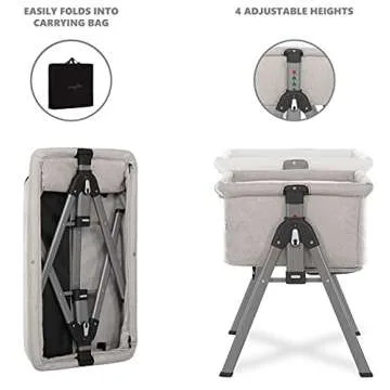 Dream On Me Lotus Bassinet and Bedside Sleeper in Grey, Lightweight and Portable Baby Bassinet, Adjustable Height Position, Easy to Fold and Carry Travel Bassinet- Carry Bag Included