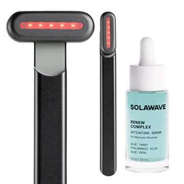 Solawave 4-in-1 Facial Wand and Renew Complex Serum Bundle | Red Light Therapy for Face and Neck | Microcurrent Facial Device for Anti-Aging | Face Massager with Anti-Wrinkle Serum | Matte Black