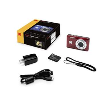 Kodak PIXPRO FZ55 Digital Camera (Red) + Point & Shoot Camera Case + Sandisk 128GB SDXC Memory Card