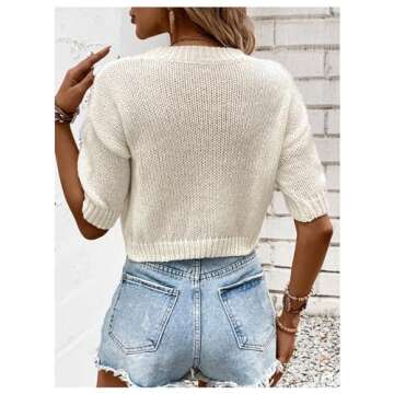 GORGLITTER Women's Short Puff Sleeve Cropped Sweater Tops Cute Chunky Fall Fashion Knit Pullover Swe...