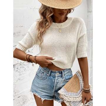 GORGLITTER Women's Short Puff Sleeve Cropped Sweater Tops Cute Chunky Fall Fashion Knit Pullover Sweaters 2025 Apricot Small