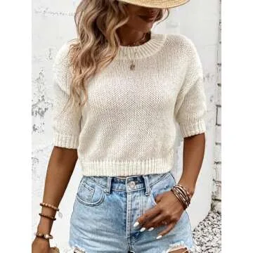 GORGLITTER Women's Short Puff Sleeve Cropped Sweater Tops Cute Chunky Fall Fashion Knit Pullover Sweaters 2025 Apricot Small