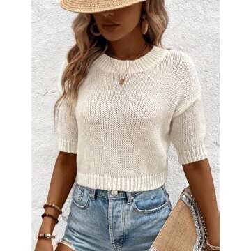 GORGLITTER Women's Short Puff Sleeve Cropped Sweater Tops Cute Chunky Fall Fashion Knit Pullover Sweaters 2025 Apricot Small