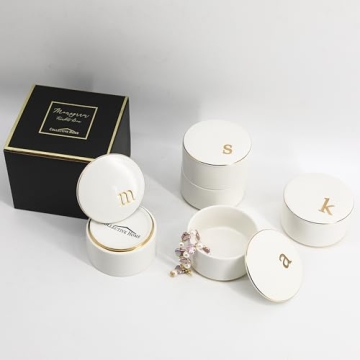 Elegant Ceramic Jewelry Box with Gold Monogram