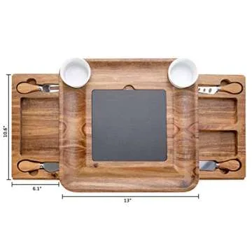 HBlife Acacia Slide-Out Drawer Cheese & Charcuterie Board with Knife Set - Wine and Cheese Platter, ...