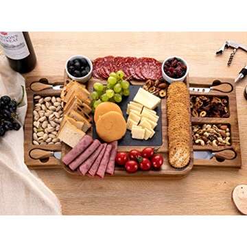 HBlife Acacia Slide-Out Drawer Cheese & Charcuterie Board with Knife Set - Wine and Cheese Platter, Housewarming & Wedding Gift