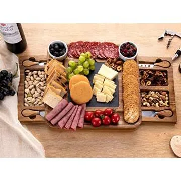 HBlife Acacia Slide-Out Drawer Cheese & Charcuterie Board with Knife Set - Wine and Cheese Platter, Housewarming & Wedding Gift
