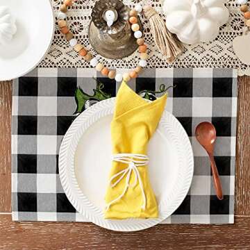 GEEORY Fall Placemats, 12x18 Inch Set of 4 Buffalo Plaid Check Pumpkins Table Decoration for Kitchen...