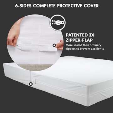 Full Size Mattress Encasement Bed Bug Proof, Cover 13-15" Deep Bed, Zippered Dust Mite Proof, Hypoal...
