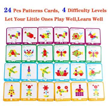 155 Pcs Wooden Pattern Blocks Set Shape Jigsaw Puzzles Brain Teasers Tangrams Stacking Sorting Games Early Educational Learning Challenge IQ Toy Gift for Kid Toddlers Age 3+ Years Old