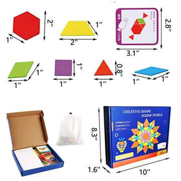 155 Pcs Wooden Pattern Blocks Set Shape Jigsaw Puzzles Brain Teasers Tangrams Stacking Sorting Games Early Educational Learning Challenge IQ Toy Gift for Kid Toddlers Age 3+ Years Old