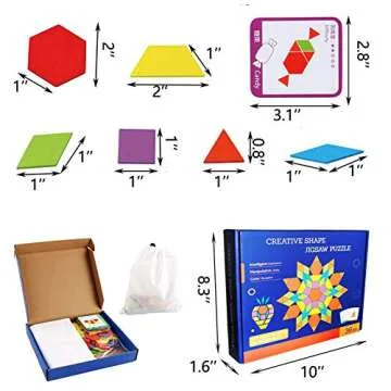 155 Pcs Wooden Pattern Blocks Set Shape Jigsaw Puzzles Brain Teasers Tangrams Stacking Sorting Games Early Educational Learning Challenge IQ Toy Gift for Kid Toddlers Age 3+ Years Old