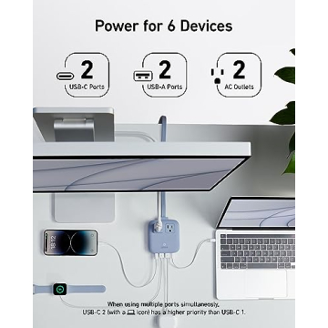 Anker Nano Charging Station(67W Max), 6-in-1 USB C Power Strip for iPhone 14/13&MacBook, with Flat Plug and 5ft Thin Undetachable Extension Cord, 2 AC, 2 USB A, 2 USB C, for Home & Office(Shell White)
