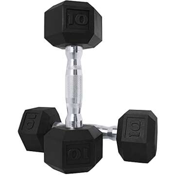 CAP Barbell Set of 2 Hex Rubber Dumbbell with Metal Handles, Pair of 2 Heavy Dumbbells Choose Weight (5lb, 8lb, 10lb, 15lb, 20 Lb, 25lb, 30lb, 35lb, 40lb, 50lb) (10lb x 2), Black
