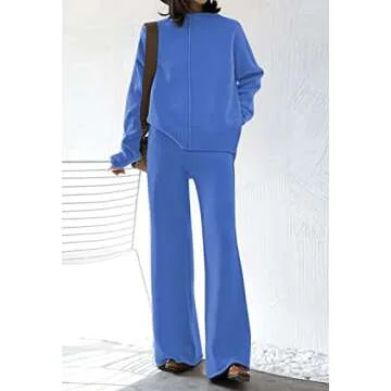 AOHITE Women's 2 Piece Outfit Set Long Sleeve Knit Pullover Sweater Top and Wide Leg Pants Sweatsuit...