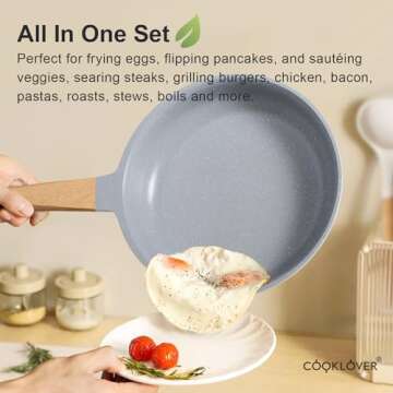 Nonstick Cookware Set 15 Piece, Ultra Non-Stick Pots And Pans Set, Stay-Cool Handles, Induction Cooking Set w/Frying Pans & Saucepans, PFOS & PFOA Free, Works on All Cooktops, Gray & White