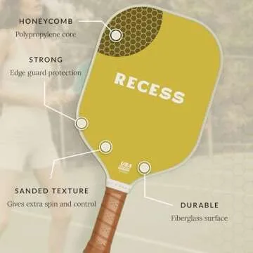 Recess Premium Pickleball Paddle Set, Vista 2-Pack - Strong & Durable Fiberglass Surface, Lightweight, Honeycomb Core & Comfort Grip Handles - Tournament or Casual Play, USAPA Approved