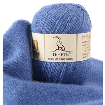 TEHETE 100% Merino Wool Yarn for Knitting 3-Ply Luxury Warm Soft Lightweight Crochet Yarn (Star Blue...