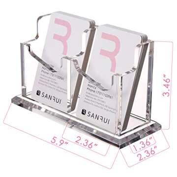 SANRUI Vertical Business Card Holder for Desk，Clear Acrylic Business Card Display Stand，2 Slots ...