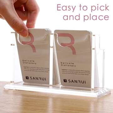 SANRUI Vertical Business Card Holder for Desk，Clear Acrylic Business Card Display Stand，2 Slots 1 Tier ，Holds 100 Cards