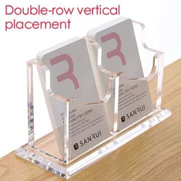 SANRUI Vertical Business Card Holder for Desk，Clear Acrylic Business Card Display Stand，2 Slots 1 Tier ，Holds 100 Cards