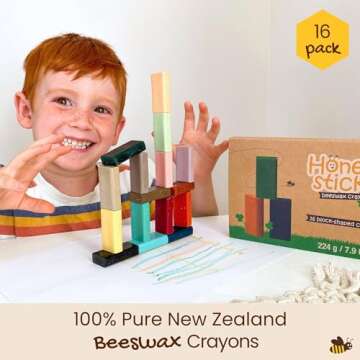Honeysticks Block Crayons (16 Pack), Non Toxic Crayons for Kids, Toddlers, Made from Pure Beeswax an...