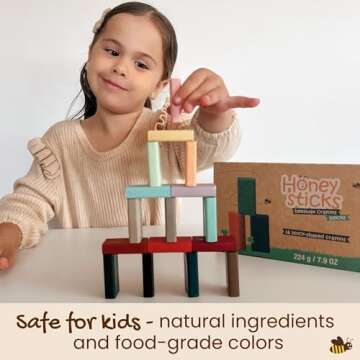 Honeysticks Block Crayons (16 Pack), Non Toxic Crayons for Kids, Toddlers, Made from Pure Beeswax and Food-Grade Colors, Long Lasting Jumbo Crayons for Drawing, Coloring, Preschool Art Supplies