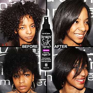 Straight Silk Spray with Moroccan Argan Oil | Hair Straightening Protector & Detangler | Alcohol-Free | Heat Protectant up to 450°F | Flat-Iron | Blow-Dry | Unscented | Hair Spray | MADE IN USA (6oz)