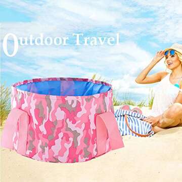 keland Collapsible Foot Basin Folding Foot Bath Tub Soaking Feet Multifunctional Portable Wash Bucket for Camping Travel (12L, Pink camouflage)