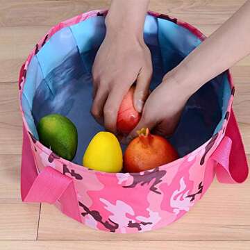 keland Collapsible Foot Basin Folding Foot Bath Tub Soaking Feet Multifunctional Portable Wash Bucket for Camping Travel (12L, Pink camouflage)