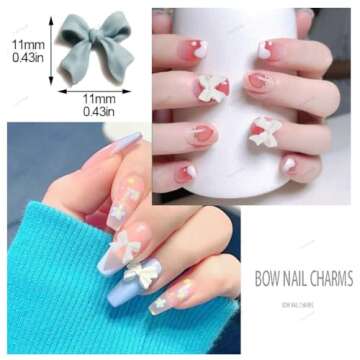 200 Pcs Bow Nail Charms Colorful 3D Bowknot Nail Art Accessories for Acrylic Nails Cute Resin Butter...